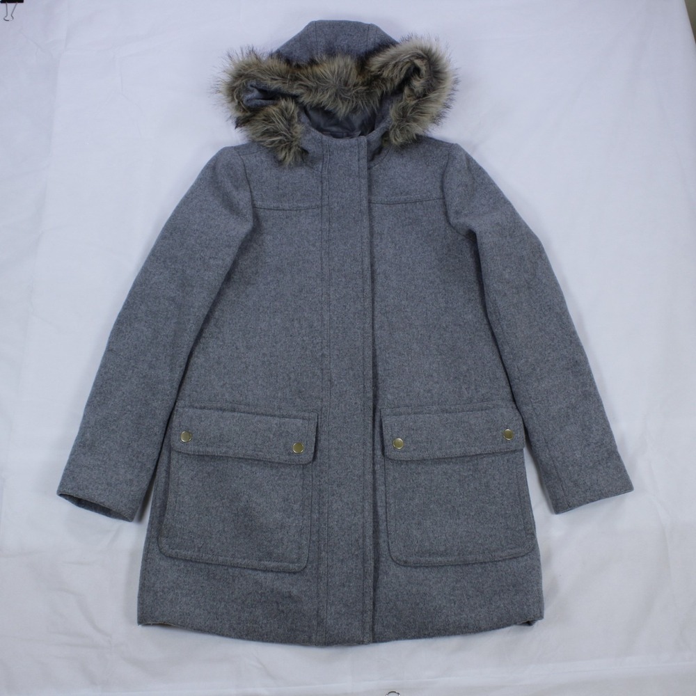 J. Crew Vail Parka Coat – Heather Gray with‎ Faux Fur Hood